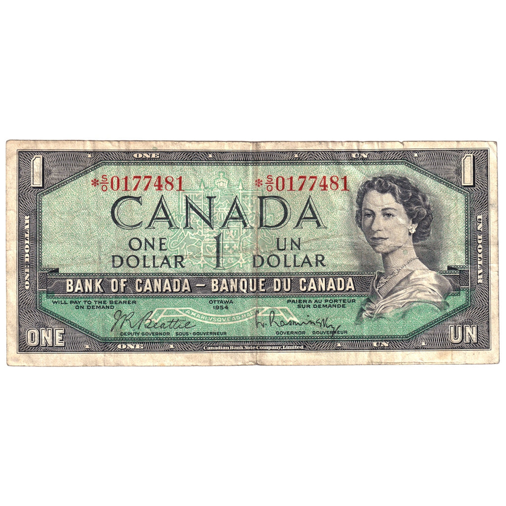 BC-37bA 1954 Canada $1 Beattie-Rasminsky, *S/O, Circ