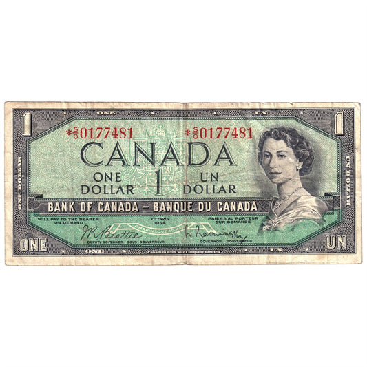 BC-37bA 1954 Canada $1 Beattie-Rasminsky, *S/O, Circ
