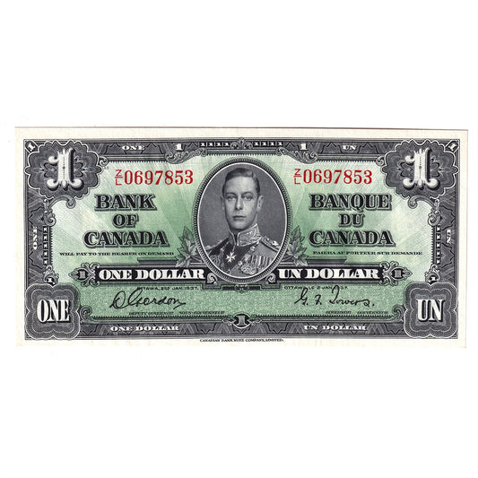 BC-21c 1937 Canada $1 Gordon-Towers, Z/L, AU