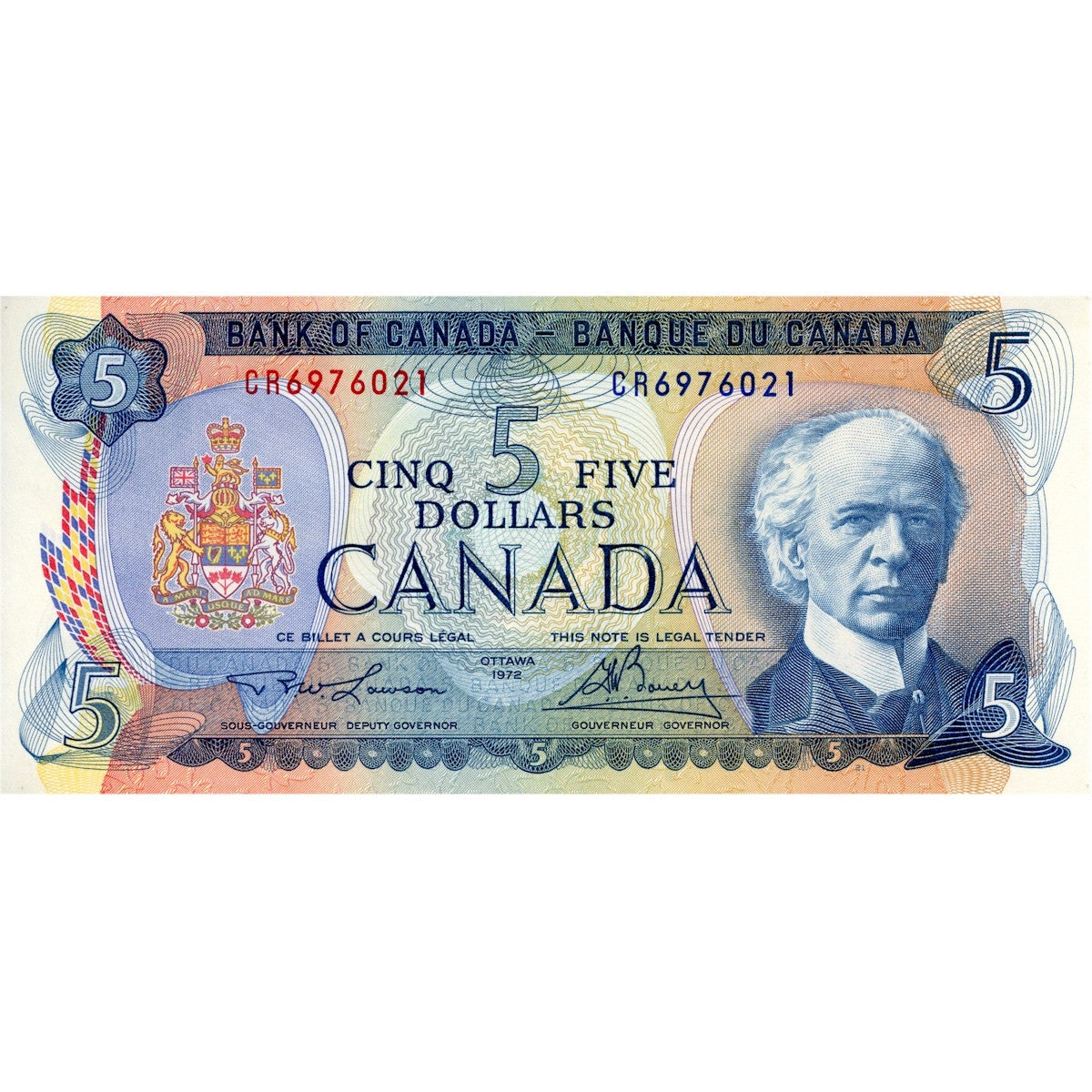 BC-48b 1972 Canada $5 Lawson-Bouey, CR, Choice Uncirculated (CUNC63)