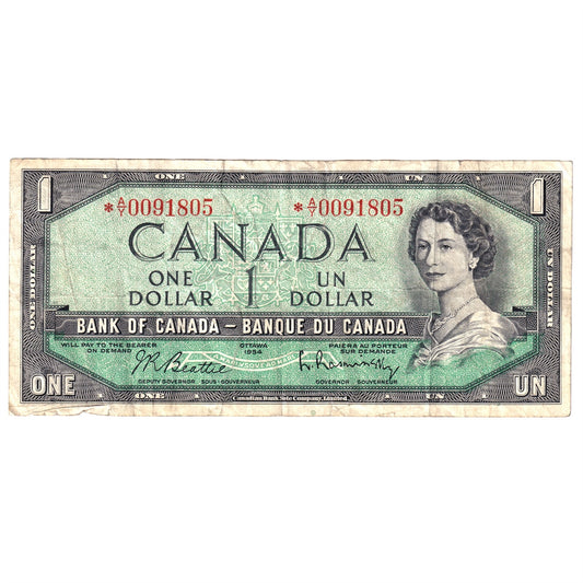 BC-37bA 1954 Canada $1 Beattie-Rasminsky, *A/Y, Circ