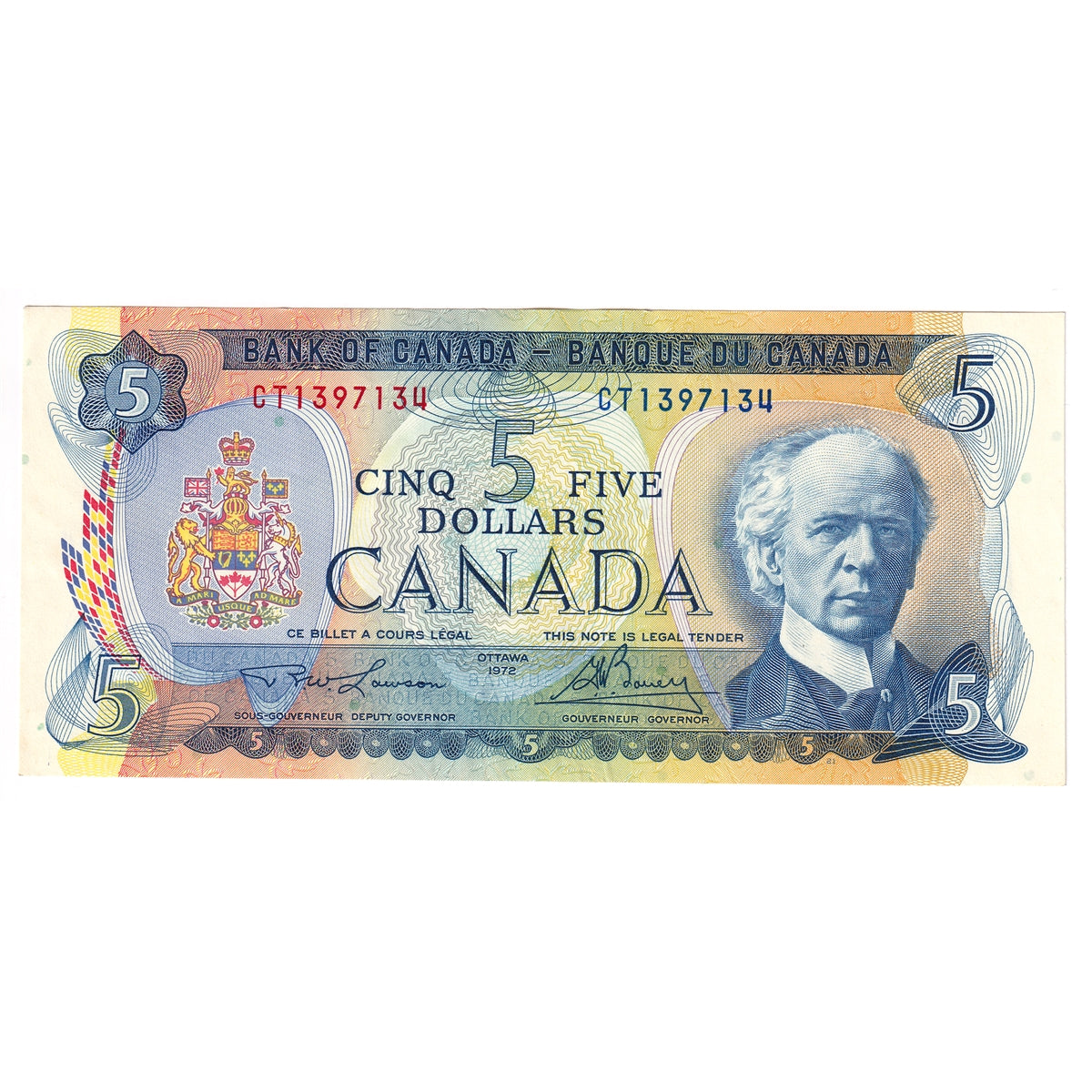 BC-48b 1972 Canada $5 Lawson-Bouey, CT, Almost Uncirculated (AU50)