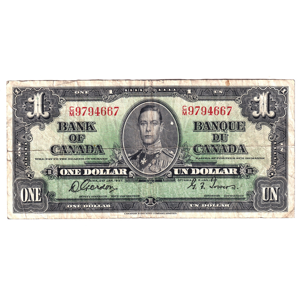 BC-21c 1937 Canada $1 Gordon-Towers, C/M, Circ