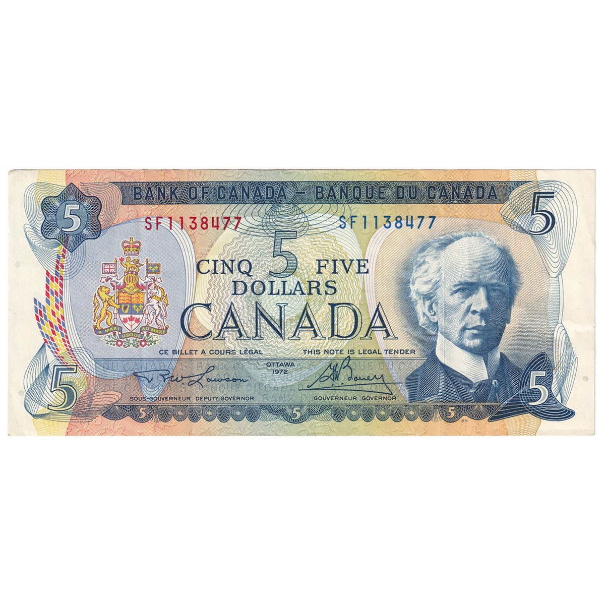BC-48b 1972 Canada $5 Lawson-Bouey, SF, VF-EF (VF30)