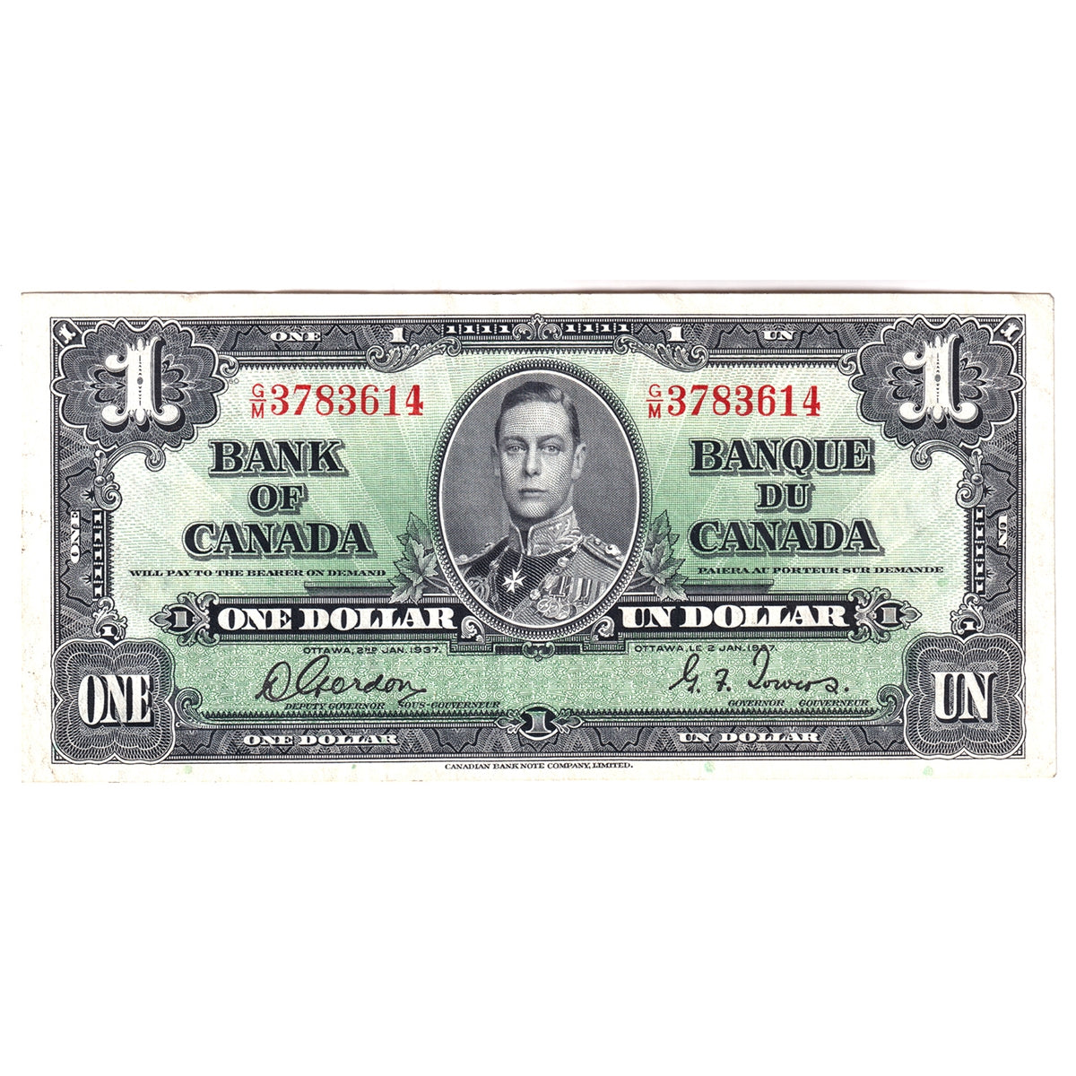 BC-21c 1937 Canada $1 Gordon-Towers, G/M, EF-AU (EF45)