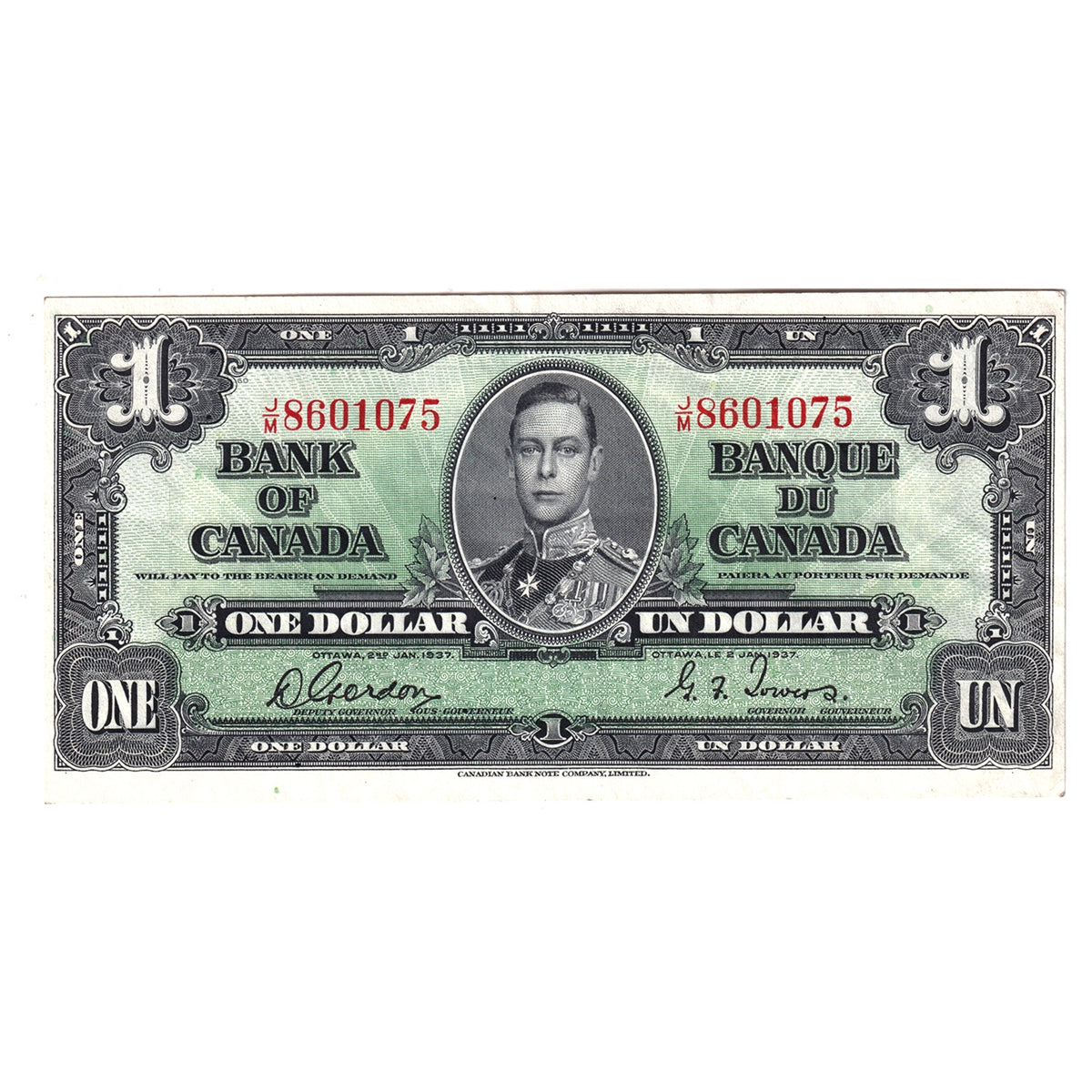 BC-21c 1937 Canada $1 Gordon-Towers, J/M, EF-AU (EF45)