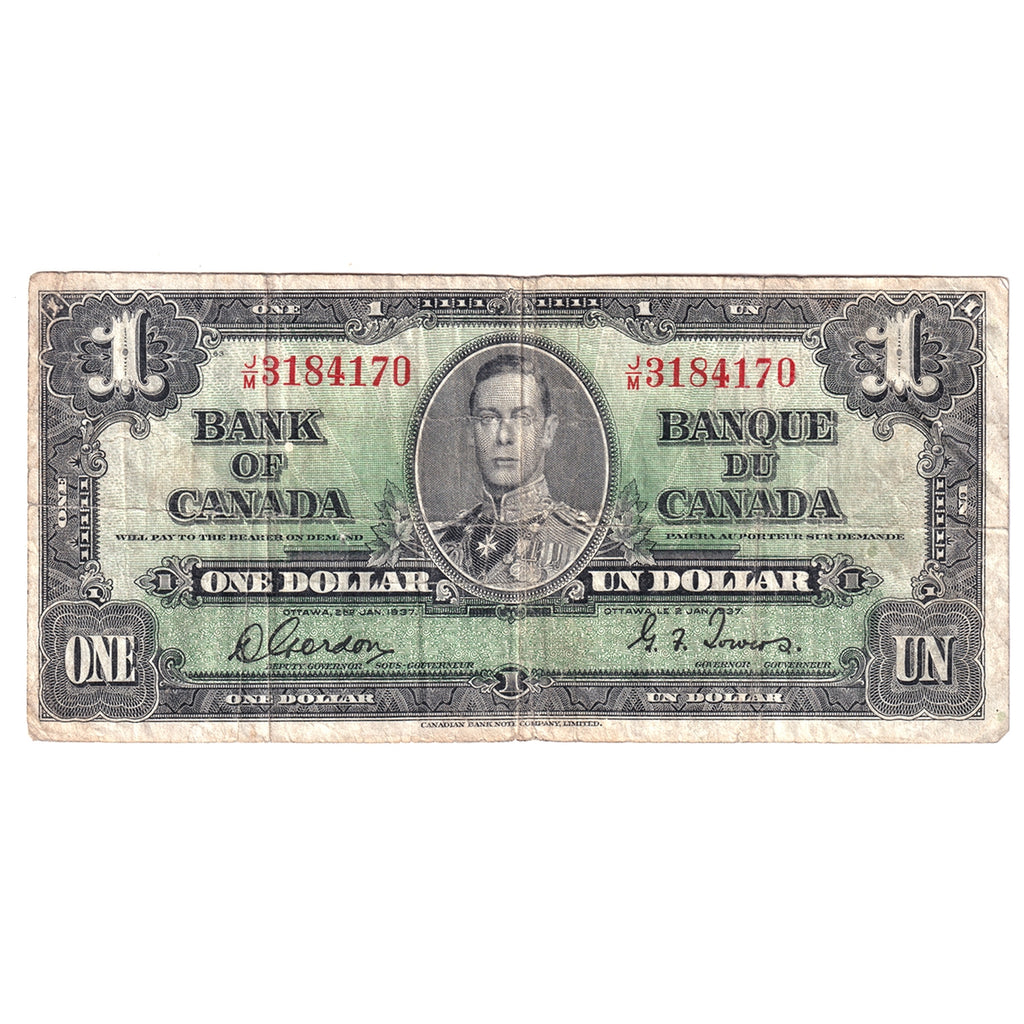 BC-21c 1937 Canada $1 Gordon-Towers, J/M, Circ