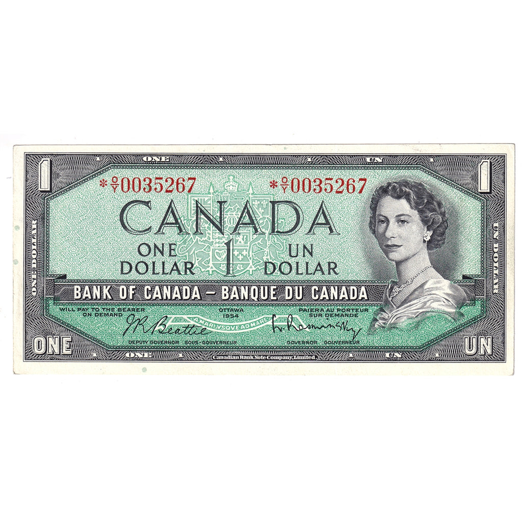 BC-37bA 1954 Canada $1 Beattie-Rasminsky, *O/Y, AU-UNC (AU55)