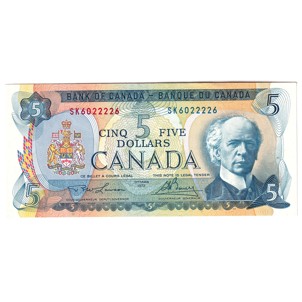 BC-48b 1972 Canada $5 Lawson-Bouey, SK, Extra Fine (EF40)