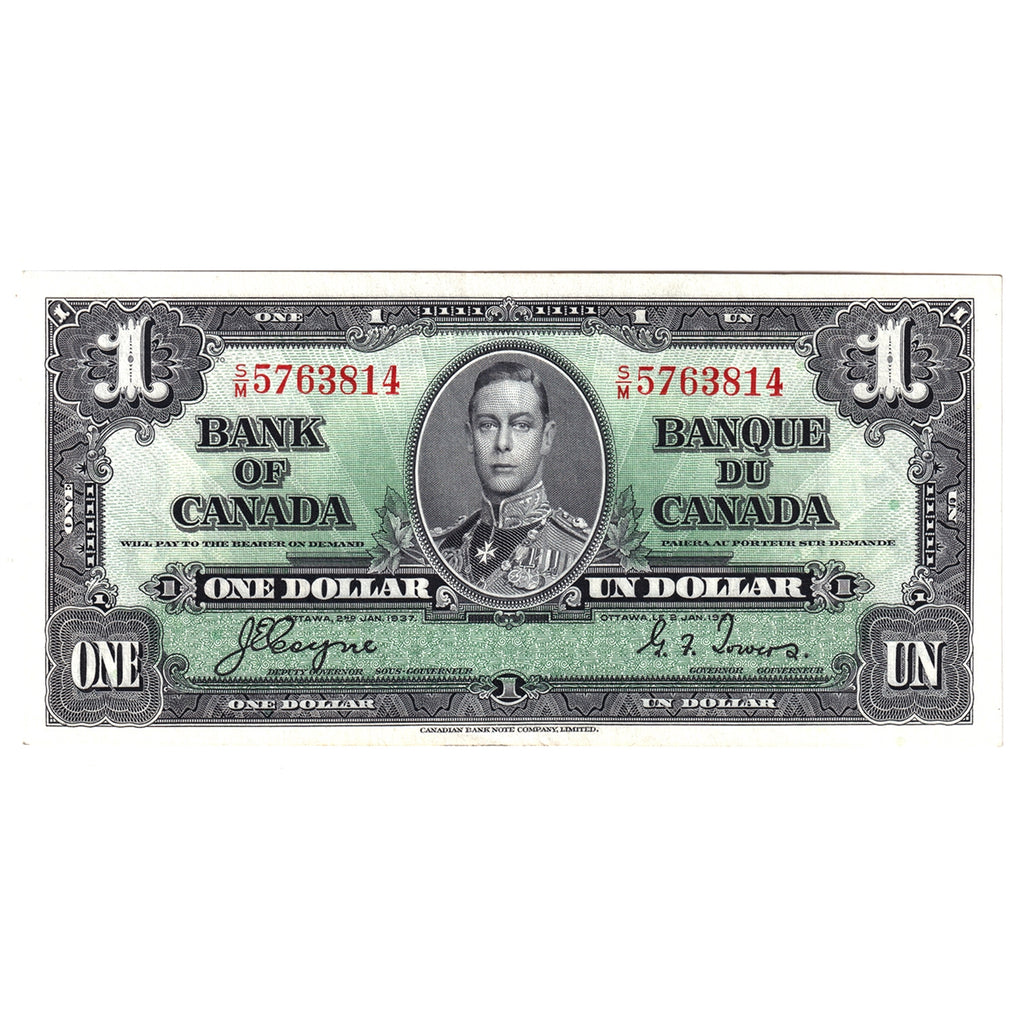 BC-21d 1937 Canada $1 Coyne-Towers, S/M, AU-UNC (AU55)