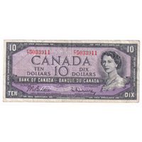 BC-40b 1954 Canada $10 Beattie-Rasminsky, F/T, Very Fine (VF20)