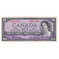 BC-40b 1954 Canada $10 Beattie-Rasminsky, G/T, EF-AU (EF45)