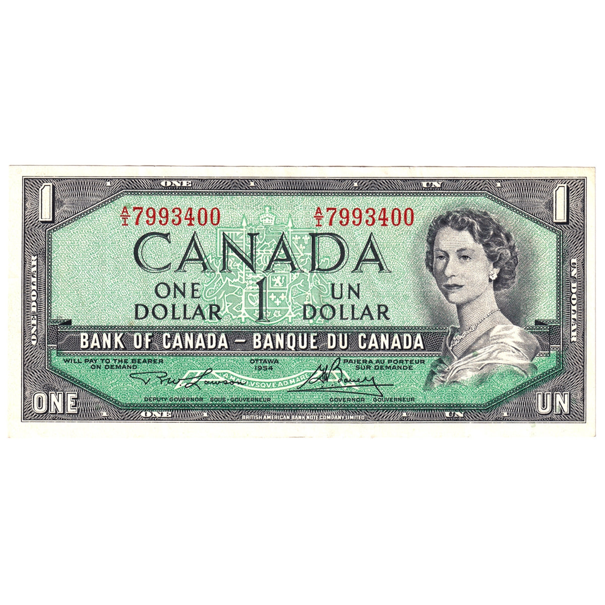 BC-37d 1954 Canada $1 Lawson-Bouey, A/I, VF-EF (VF30)
