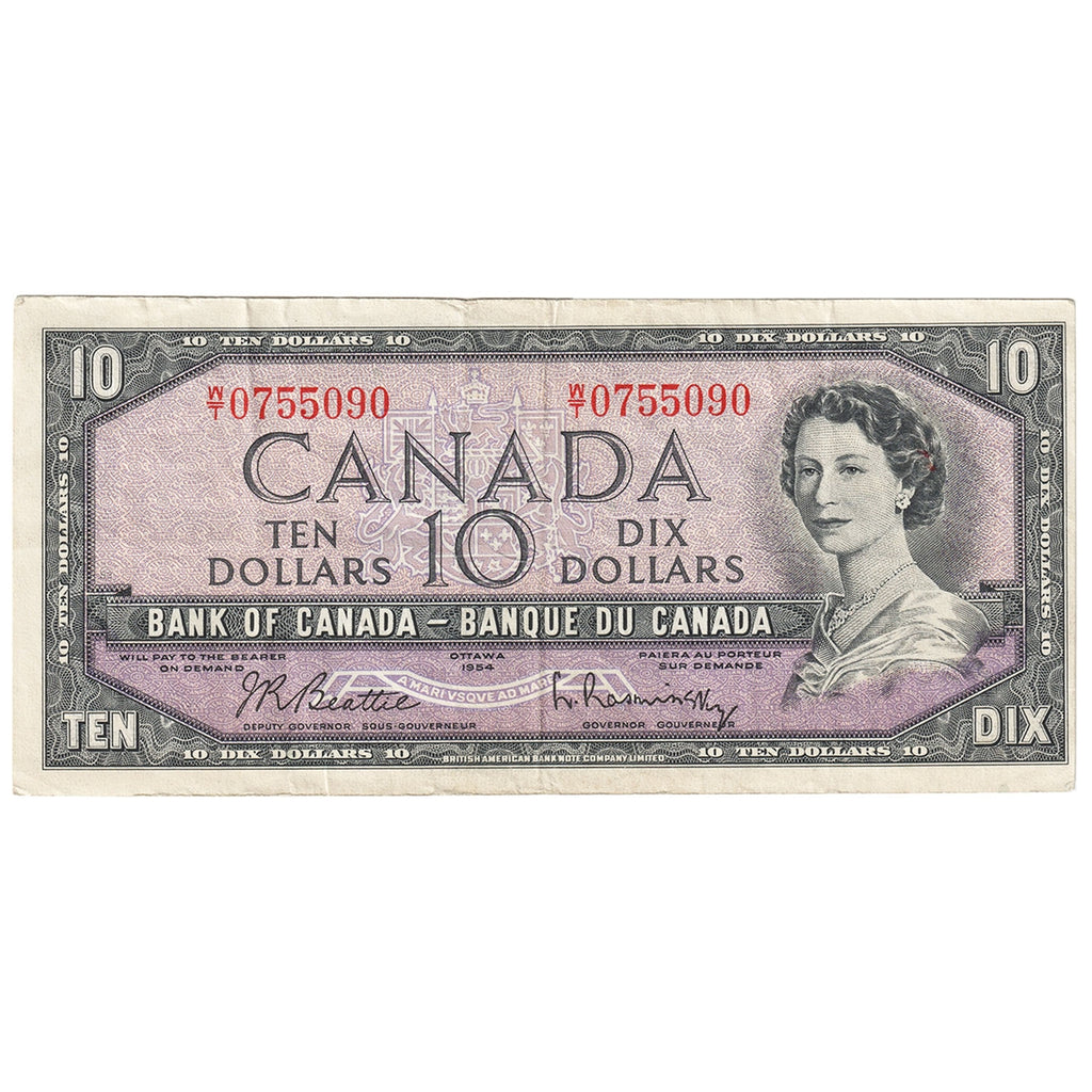 BC-40b 1954 Canada $10 Beattie-Rasminsky, W/T, Very Fine (VF20)