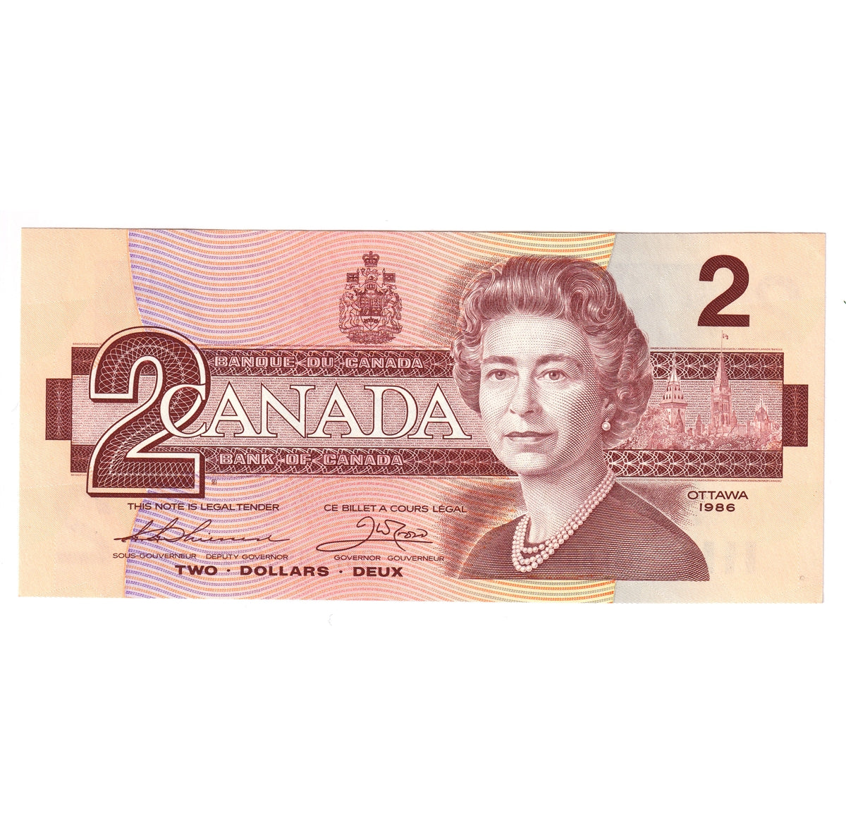 BC-55b 1986 Canada $2 Thiessen-Crow, BBF, AU-UNC (AU55)