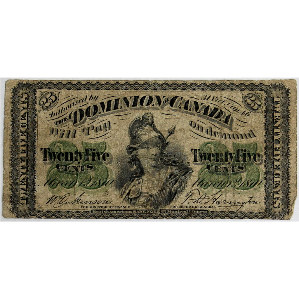 DC-1b-i 1870 Dominion 25-cent Shinplaster, Dickinson-Harrington, Small B, Very Good (VG8)