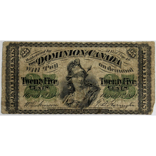 DC-1b-i 1870 Dominion 25-cent Shinplaster, Dickinson-Harrington, Small B, Very Good (VG8)