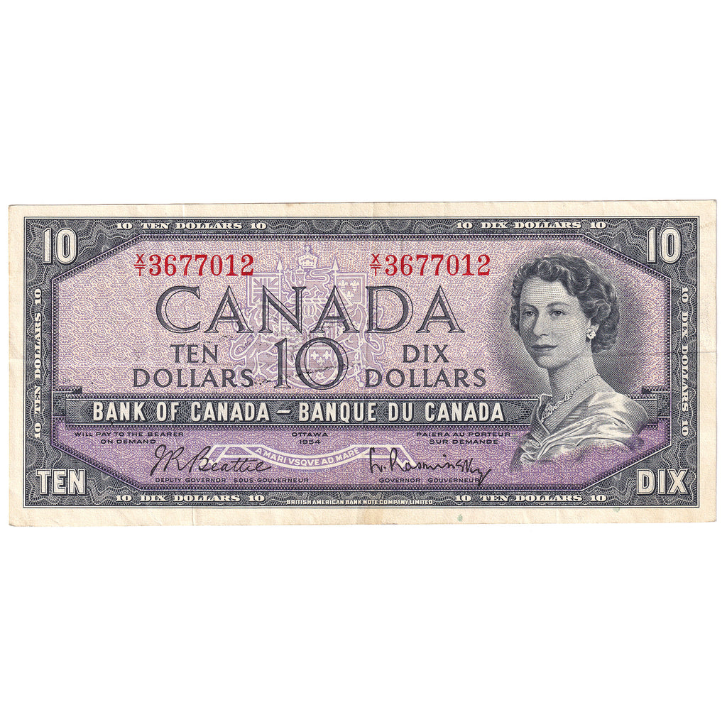 BC-40b 1954 Canada $10 Beattie-Rasminsky, X/T, VF-EF
