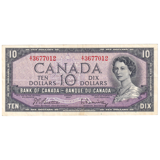 BC-40b 1954 Canada $10 Beattie-Rasminsky, X/T, VF-EF