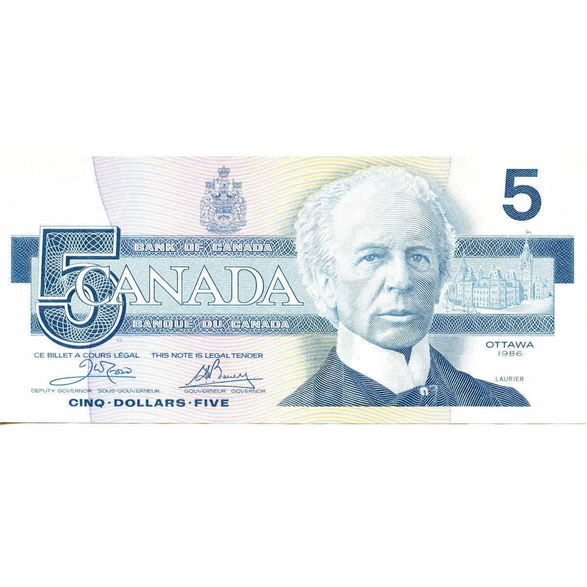 BC-56a 1986 Canada $5 Crow-Bouey, END, circ