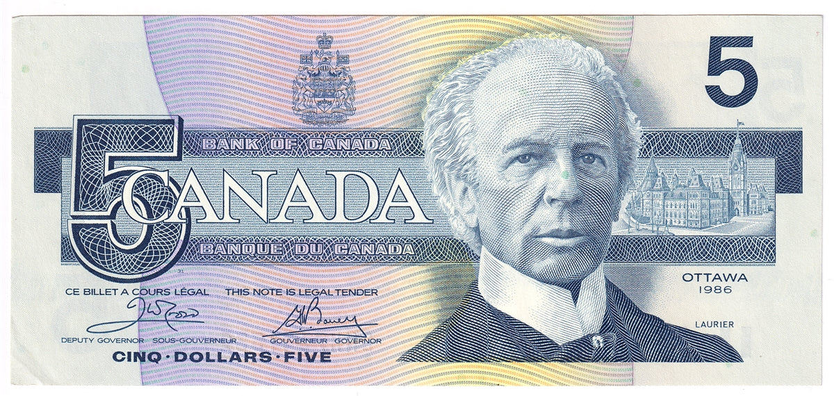 BC-56a 1986 Canada $5 Crow-Bouey, ENH, AU