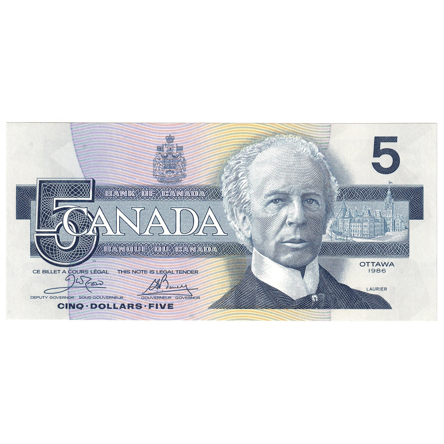 BC-56a 1986 Canada $5 Crow-Bouey, ENS, Choice Uncirculated (CUNC63)