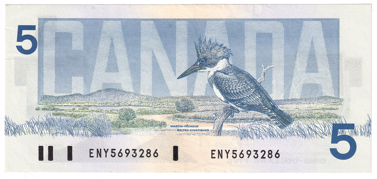BC-56a 1986 Canada $5 Crow-Bouey, ENY, Almost Uncirculated (AU50)