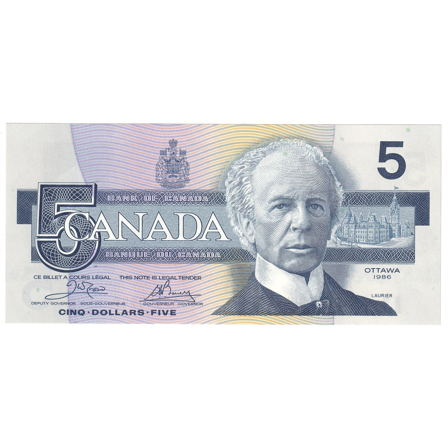 BC-56a 1986 Canada $5 Crow-Bouey, EOA, Choice Uncirculated (CUNC63)