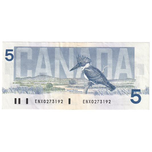 BC-56aA 1986 Canada $5 Crow-Bouey, ENX with Yellow Back Position Number, Extra Fine (EF40)