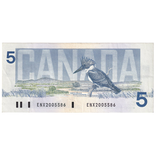 BC-56aA 1986 Canada $5 Crow-Bouey, ENX, Yellow Back Position Number, VF-EF (VF30)