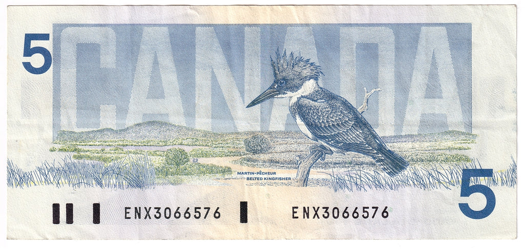 BC-56aA-i 1986 Canada $5 Crow-Bouey, ENX with Blue BPN, Very Fine (VF20)