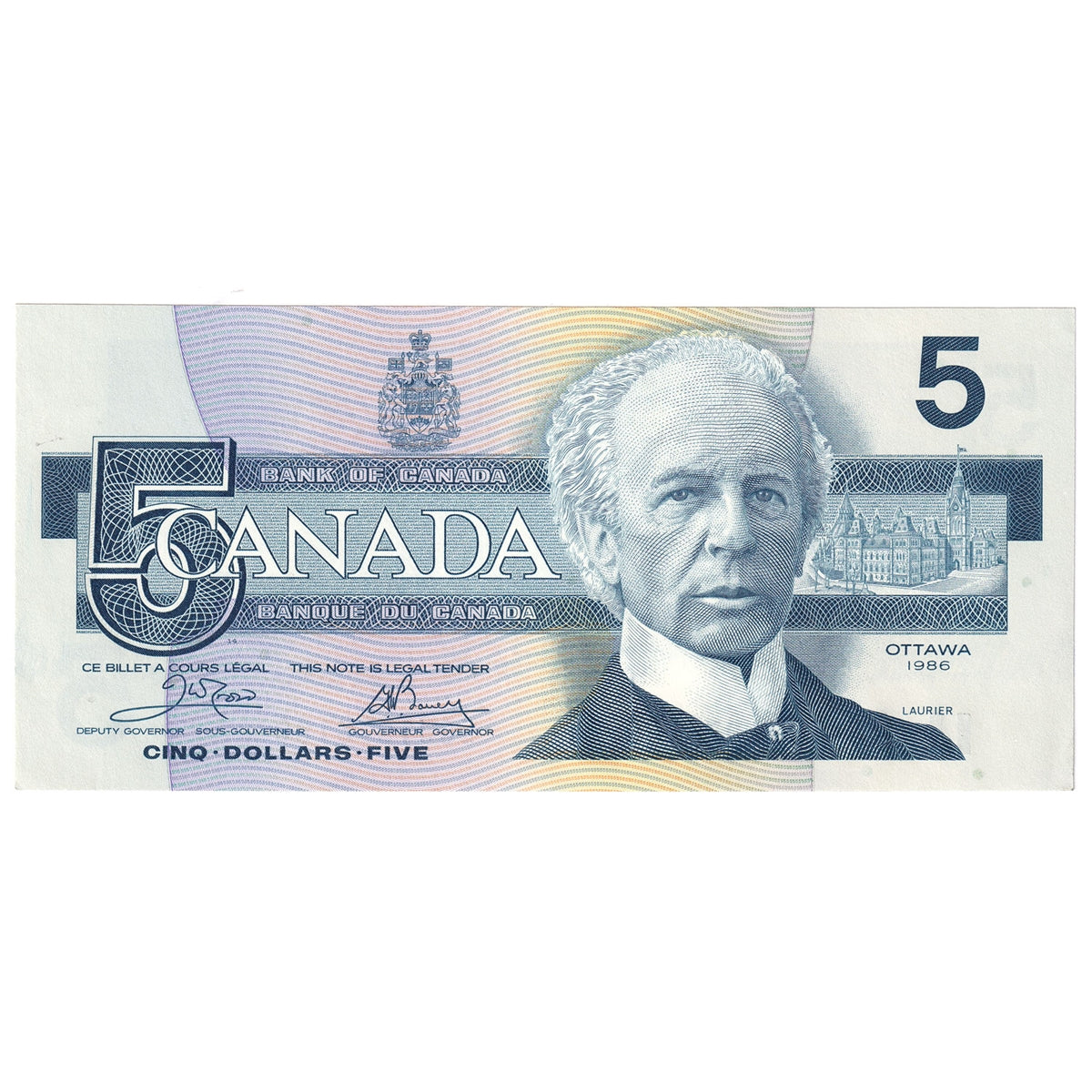 BC-56a-i 1986 Canada $5 Crow-Bouey, EOJ, AU-UNC (AU55)