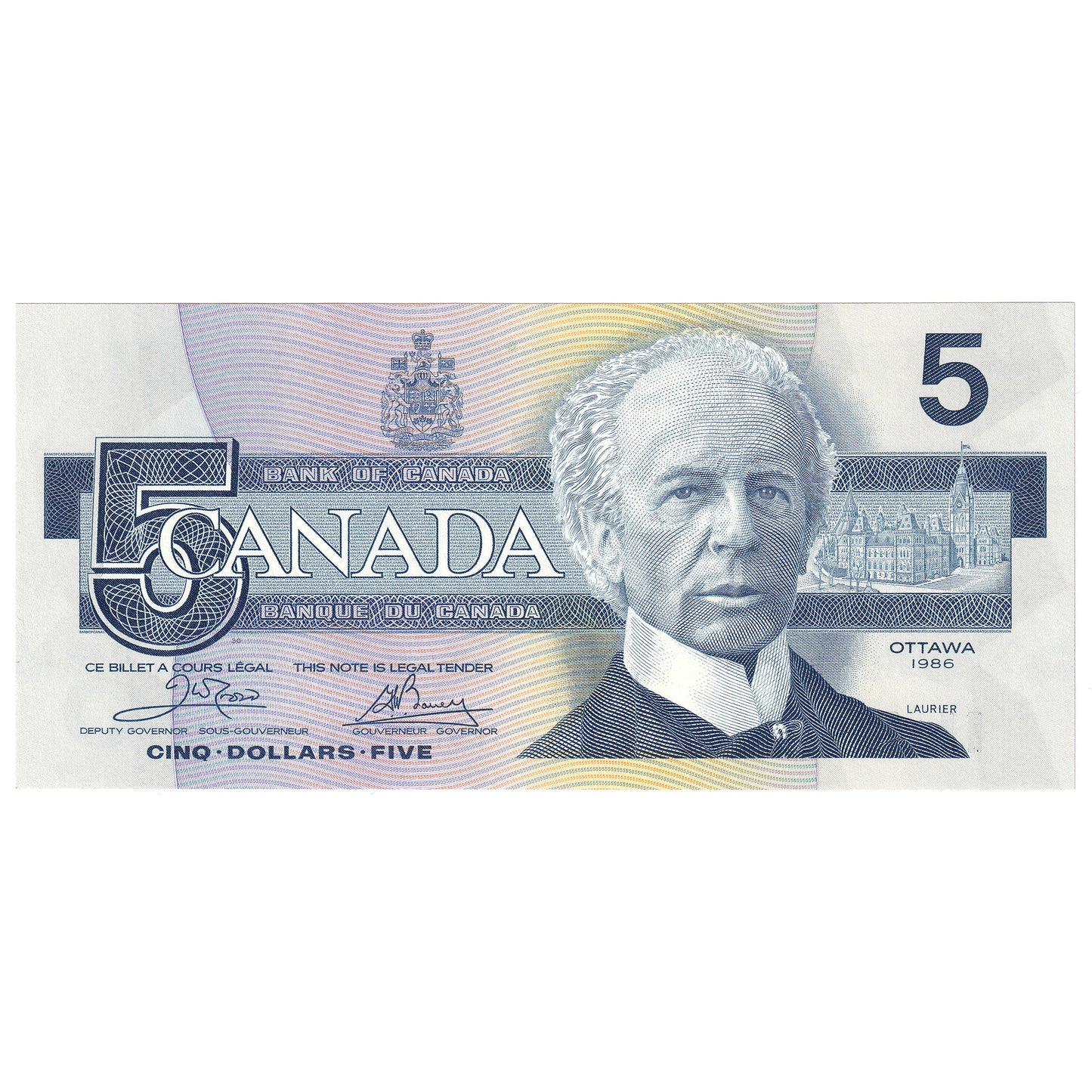 BC-56a-i 1986 Canada $5 Crow-Bouey, EOP, Choice Uncirculated (CUNC63)