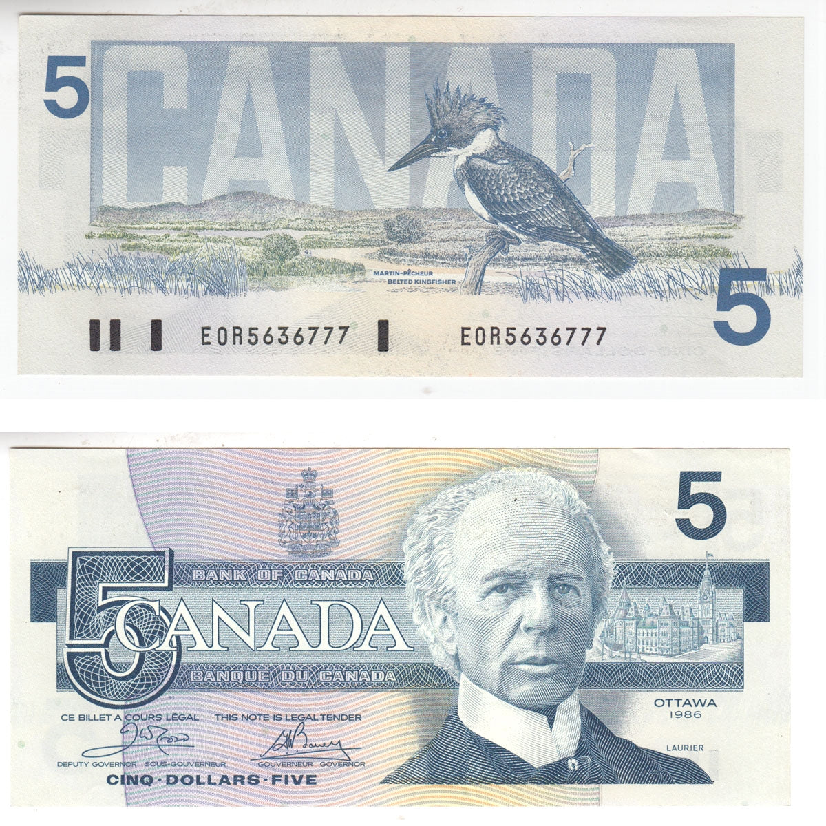 BC-56a-i 1986 Canada $5 Crow-Bouey, EOR, AU-UNC (AU55)