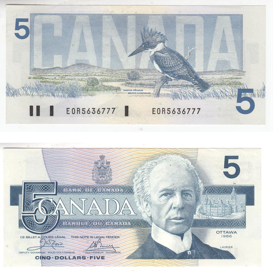 BC-56a-i 1986 Canada $5 Crow-Bouey, EOR, AU-UNC (AU55)