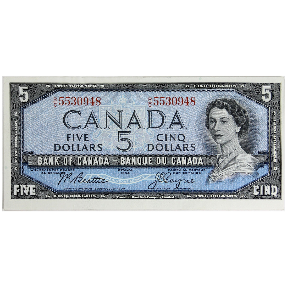 BC-39a-i 1954 Canada $5 Beattie-Coyne, R/C, Almost Uncirculated (AU50)