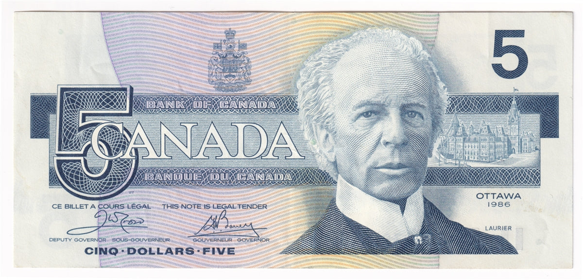 BC-56a-i 1986 Canada $5 Crow-Bouey, EOU, EF-AU (EF45)