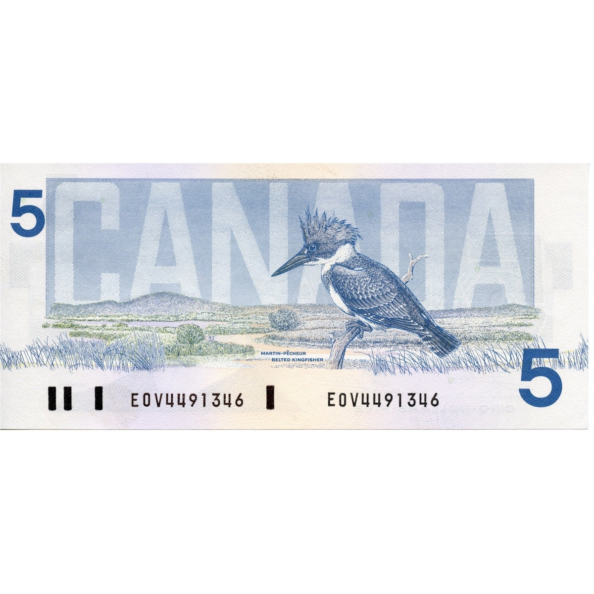 BC-56a-i 1986 Canada $5 Crow-Bouey, EOV, Almost Uncirculated (AU50)