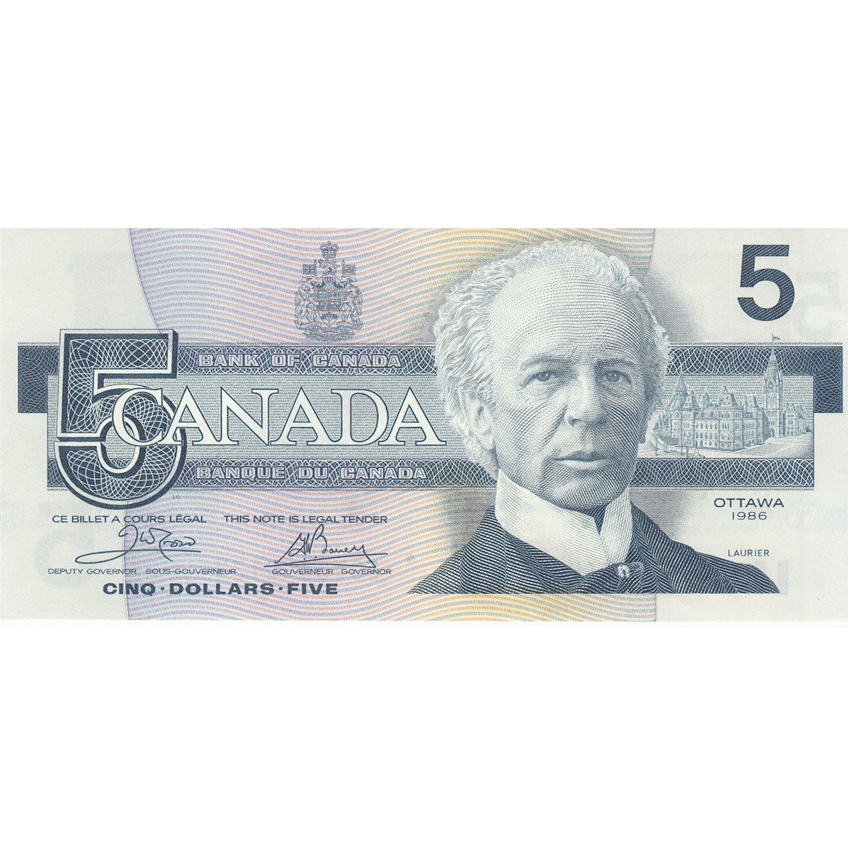 BC-56a-i 1986 Canada $5 Crow-Bouey, EOV, AU-UNC