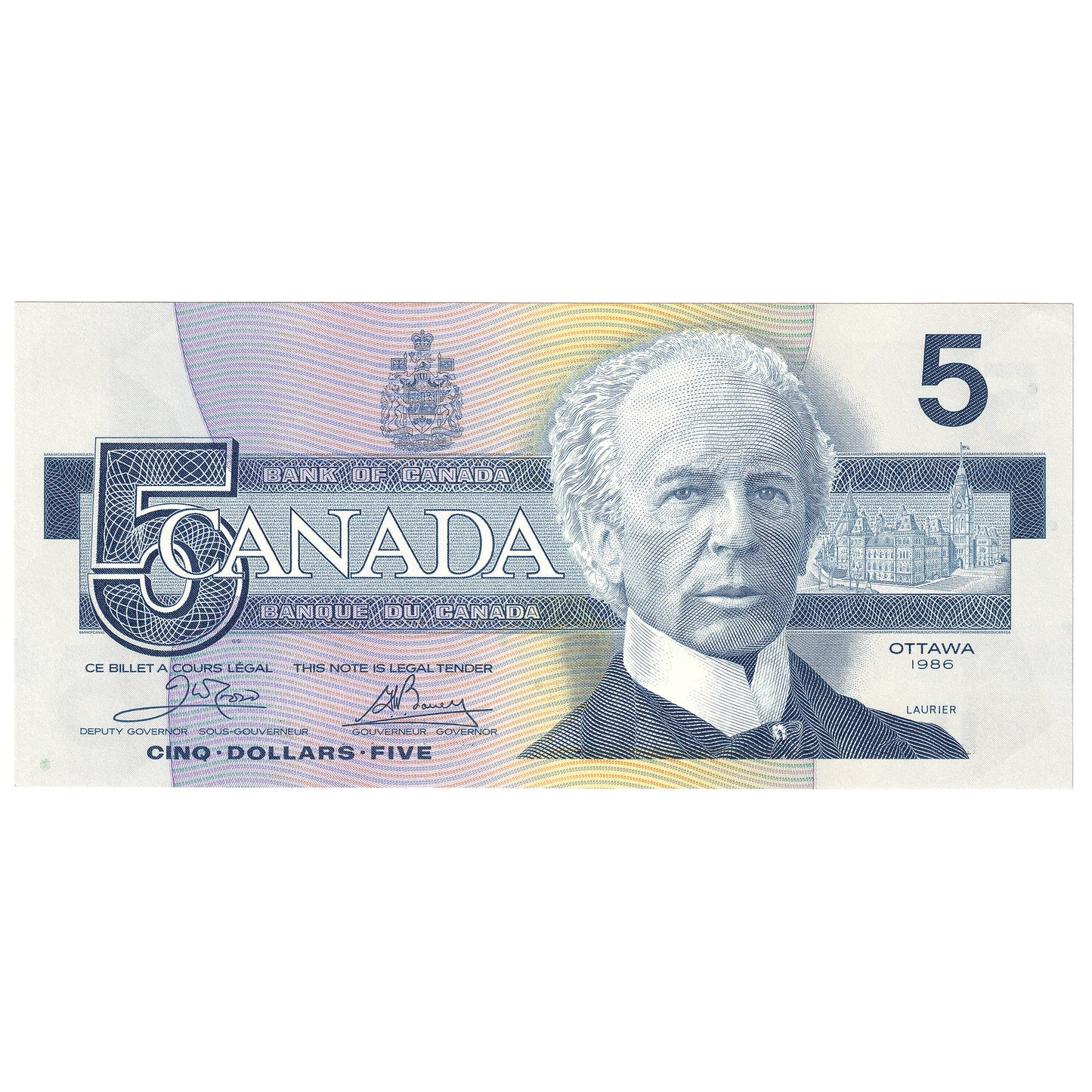 BC-56a-i 1986 Canada $5 Crow-Bouey, EOW, AU-UNC (AU55)