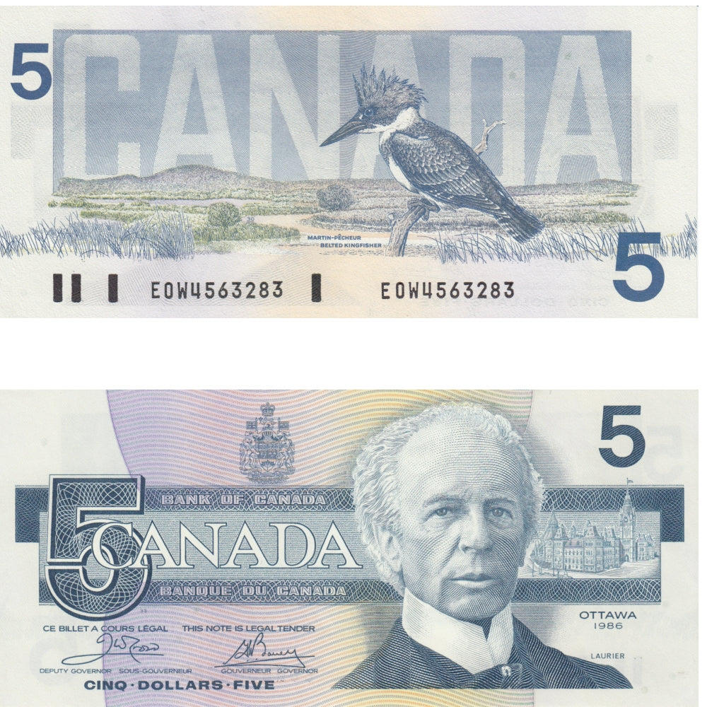 BC-56a-i 1986 Canada $5 Crow-Bouey, EOW, Uncirculated (MS60)