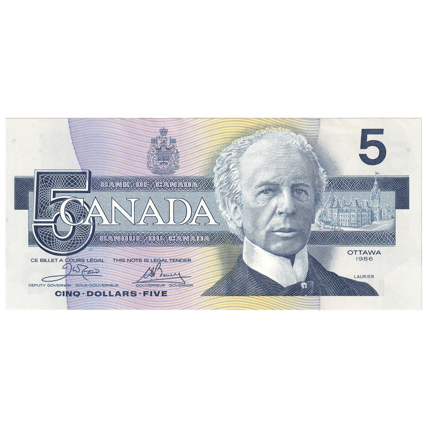 BC-56a-i 1986 Canada $5 Crow-Bouey, EOY, AU-UNC