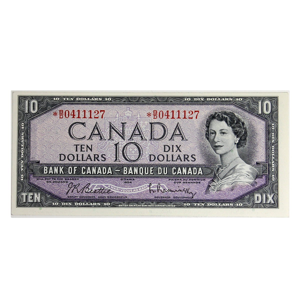 BC-40bA 1954 Canada $10 Beattie-Rasminsky, *B/D, AU