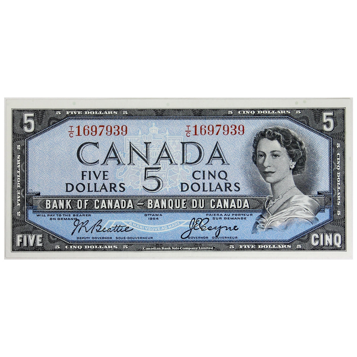 BC-39a-i 1954 Canada $5 Beattie-Coyne, T/C, Extra Fine (EF40)
