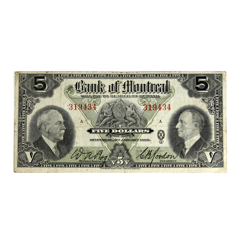 505-60-02 1935 Bank of Montreal $5 Bog-Gordon, F-VF (F15)