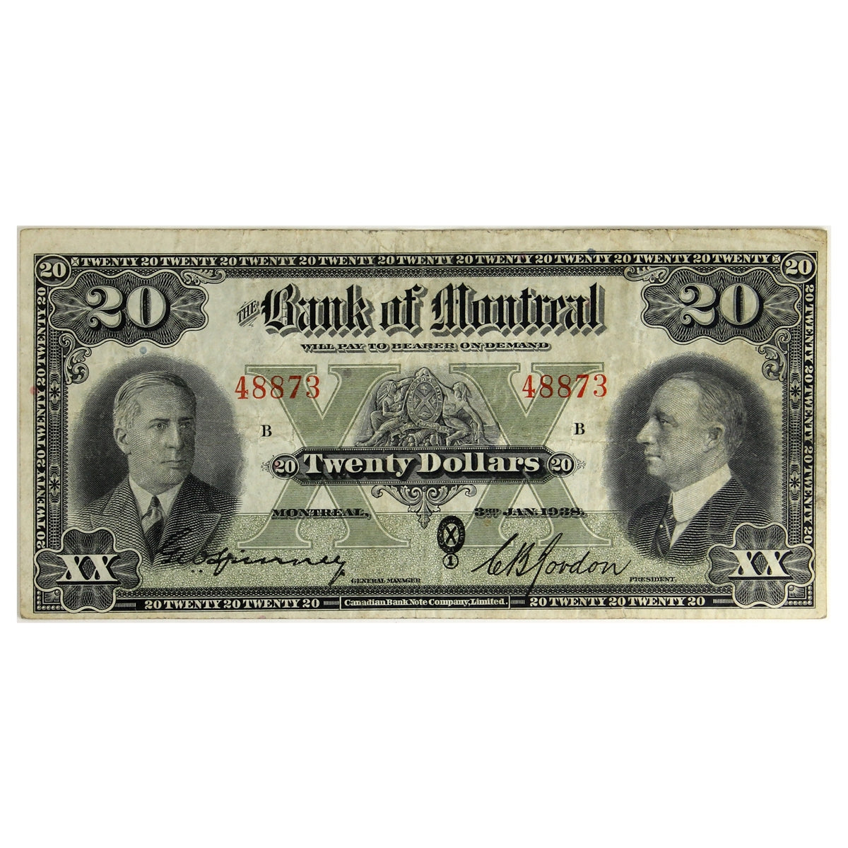 505-62-06 1938 Bank of Montreal $20 Spinney-Gordon, F-VF (F15)