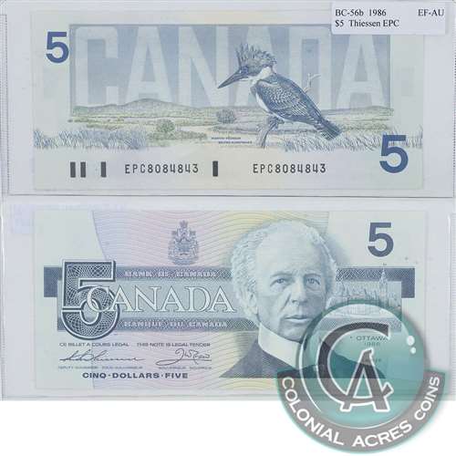 BC-56b 1986 Canada $5 Thiessen-Crow, EPC, EF-AU (EF45)