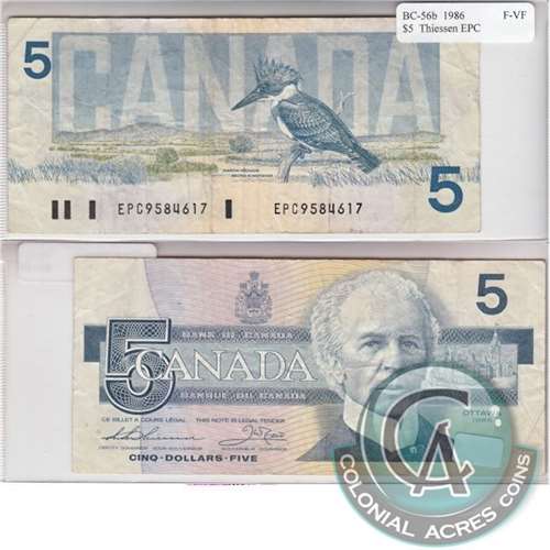 BC-56b 1986 Canada $5 Thiessen-Crow, EPC, F-VF (F15)