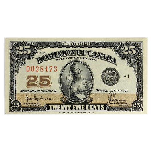 DC-24a 1923 Dominion 25-cent Shinplaster, Hyndman-Saunders, Authorized, VF-EF (VF30)