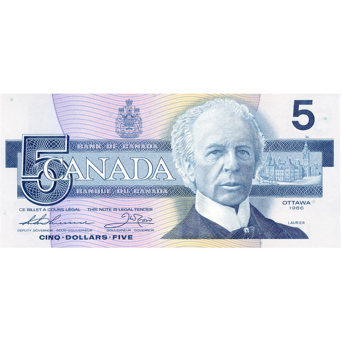 BC-56b 1986 Canada $5 Thiessen-Crow, FOD, Choice Uncirculated (CUNC63)